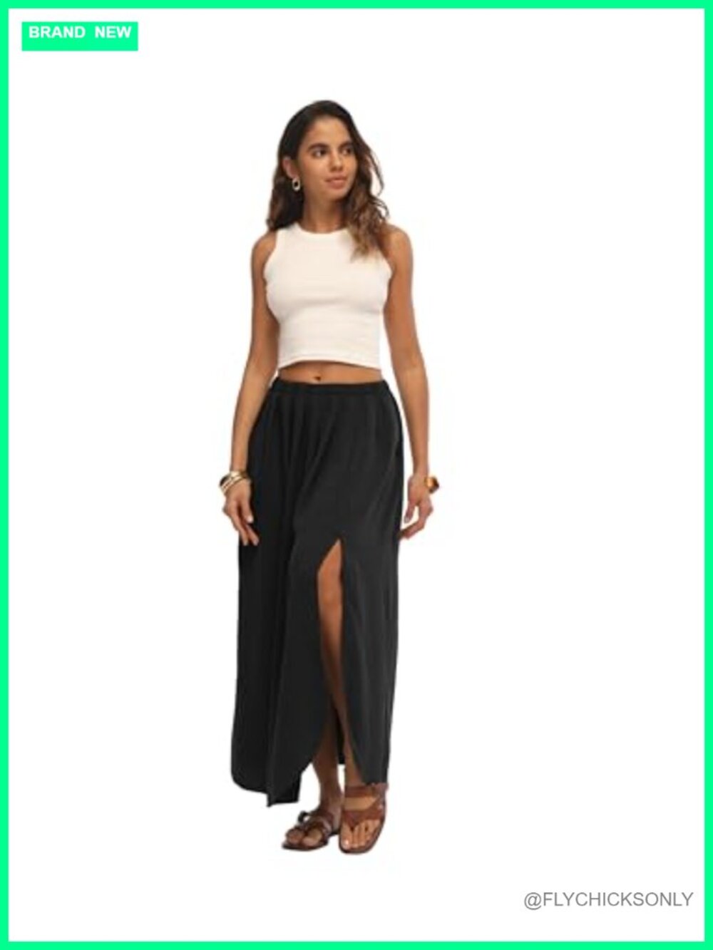 High Waisted Flowy Maxi Skirt with Side Slit - Picture 4 of 6